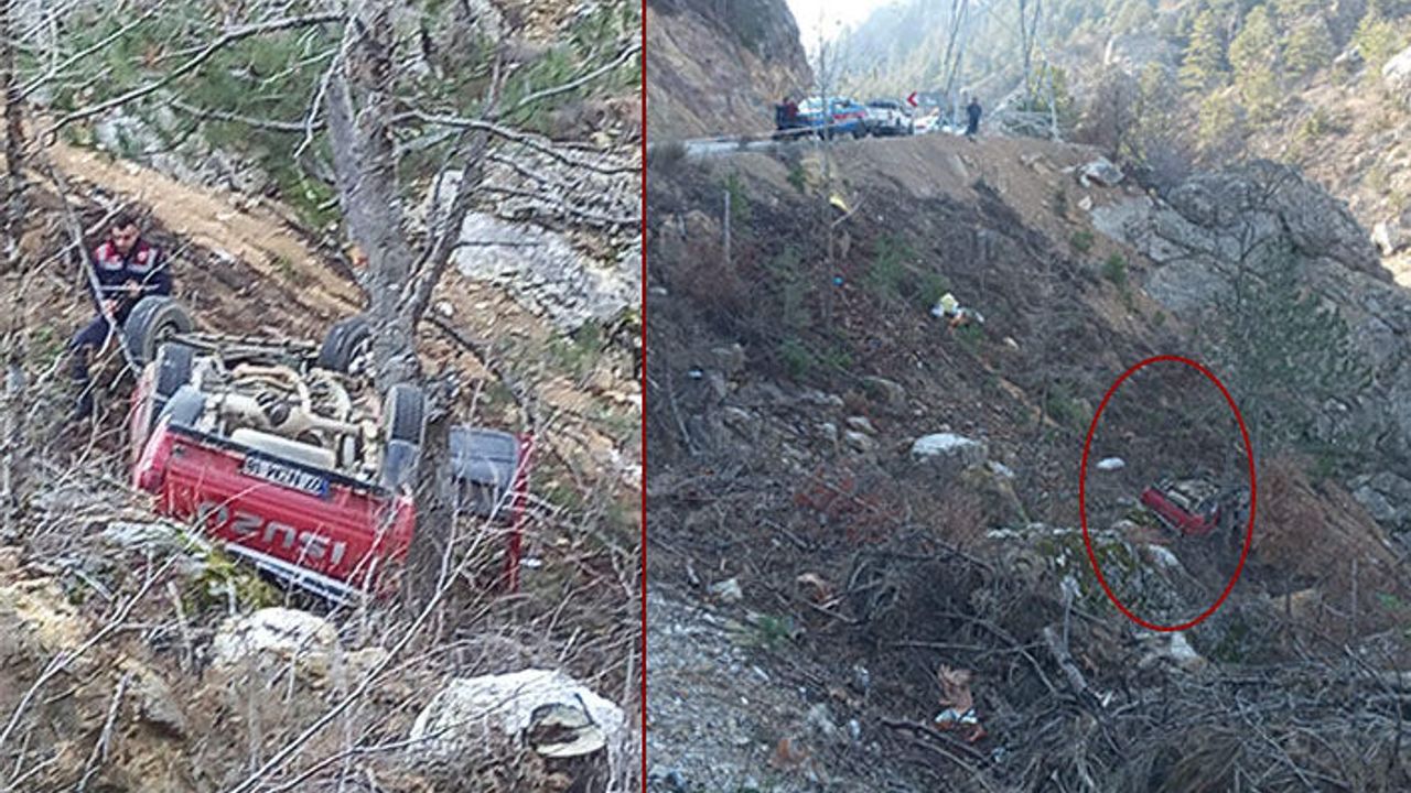 Alanya'da kamyonet uçuruma yuvarlandı: 1 ölü,1 yaralı