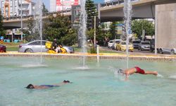 Çocuklar serinlemek için tehlikeli süs havuzunda yüzüyor