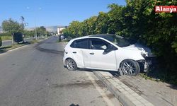 Refüjdeki ağacı deviren otomobil duvara çarparak durabildi: 1 yaralı