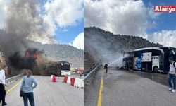 Alanya'dan yola çıkan yolcu otobüsü alev aldı