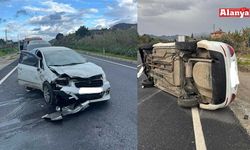 Alanya’da kontrolden çıkan otomobil takla attı