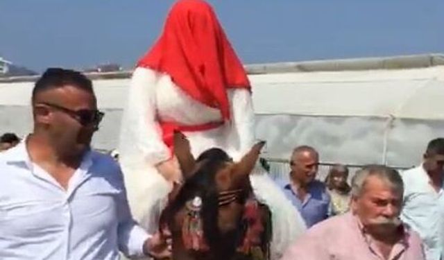 Gelini at üzerinde dolaştırıp geleneği yaşattılar