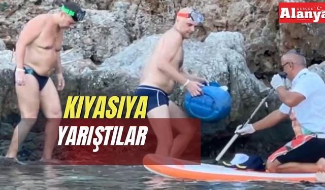 Alanya’da denizde çöp toplamak için yarıştılar