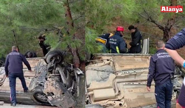 Yağış nedeniyle kayganlaşan yolda otomobil takla attı: 2 yaralı