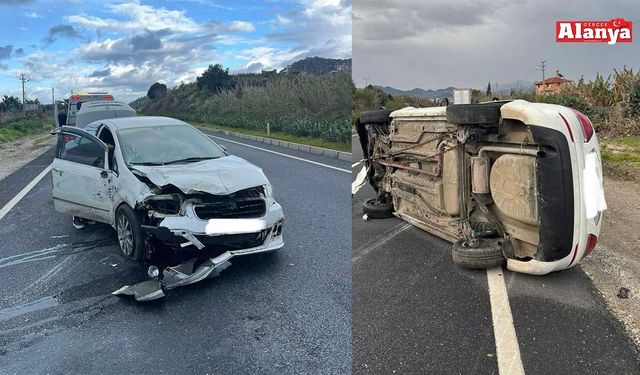 Alanya’da kontrolden çıkan otomobil takla attı