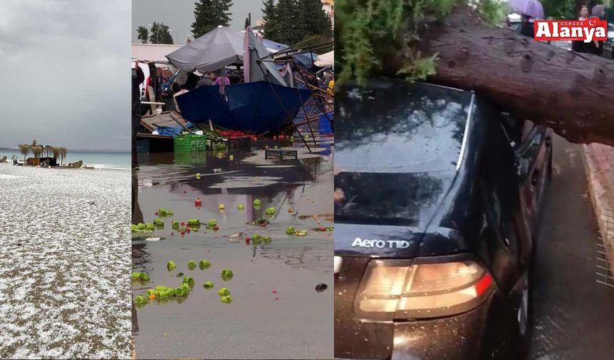 15 dakikalık yağış sahili beyaza bürüdü