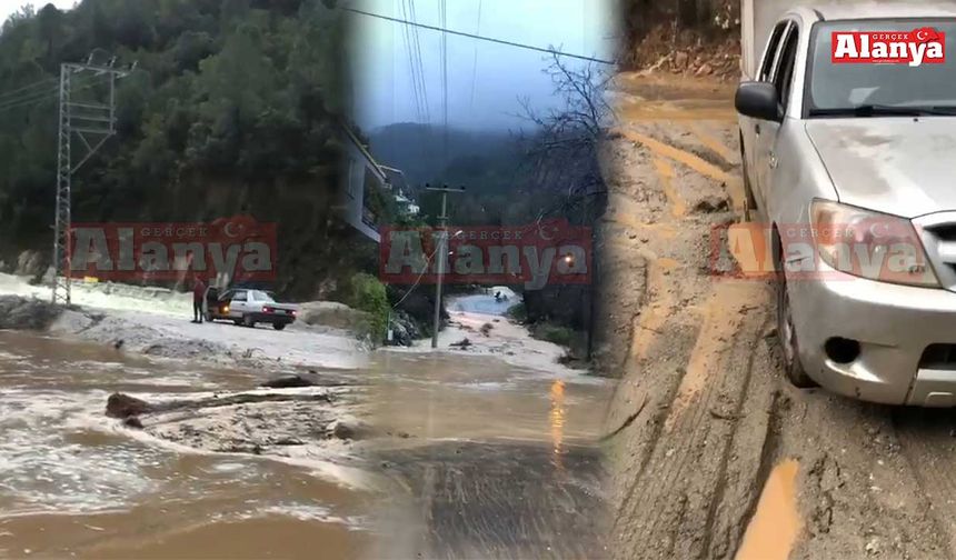 Alanya'da dere taştı, araçlar çamura battı