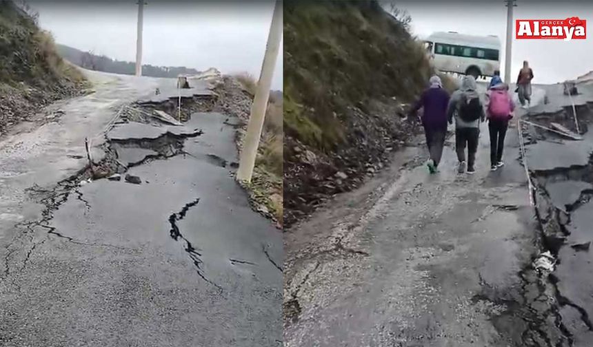 Mahmutseydi'de heyelan yolu yuttu