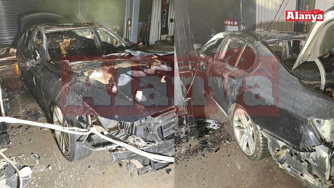 Alanya'da oto tamirhanesinde çıkan yangın söndürüldü