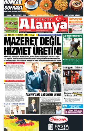 20.04.2024 Gerçek Alanya Gazetesi Manşeti
