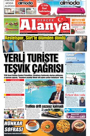 22.04.2024 Gerçek Alanya Gazetesi Manşeti
