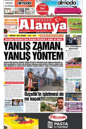 02.05.2024 Gerçek Alanya Gazetesi Manşeti
