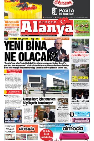 14.05.2024 Gerçek Alanya Gazetesi Manşeti